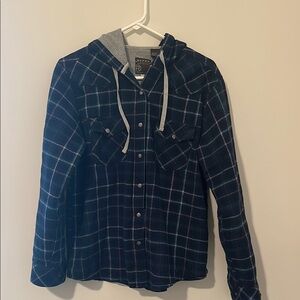 Roper Navy Plaid Shirt Jacket with Hood